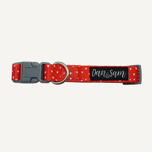 Dan & Sam Adjustable Dog Collar - Raining Hearts, L