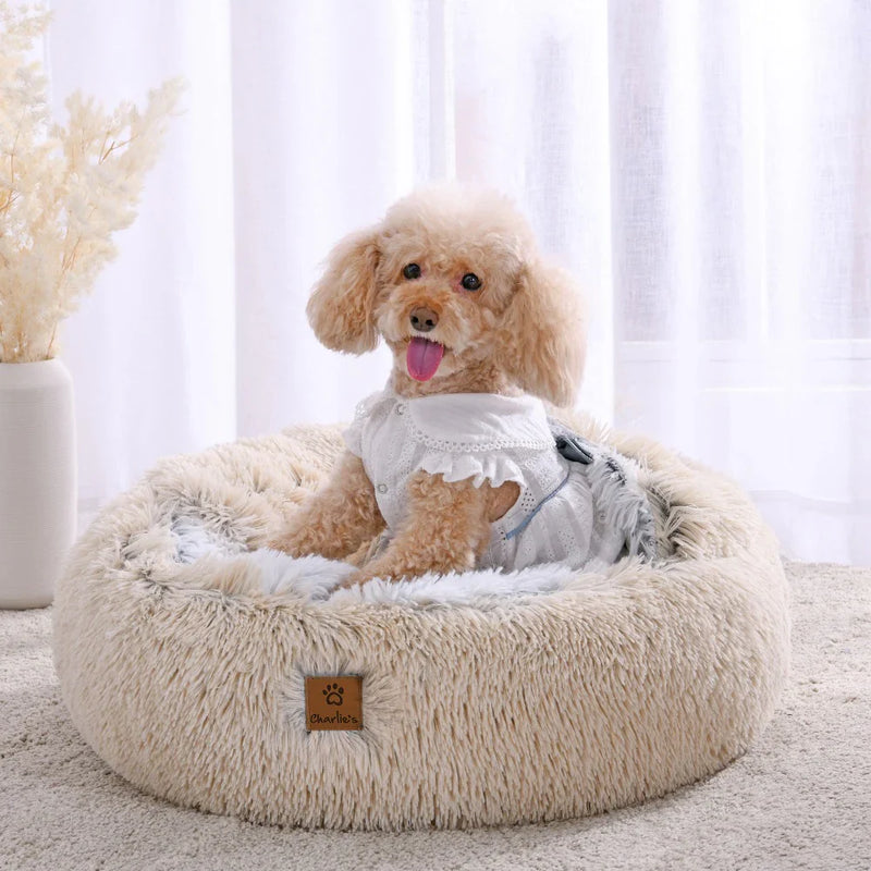 Charlie’s Snookie Hooded Faux Fur Pet Bed - Cream, M