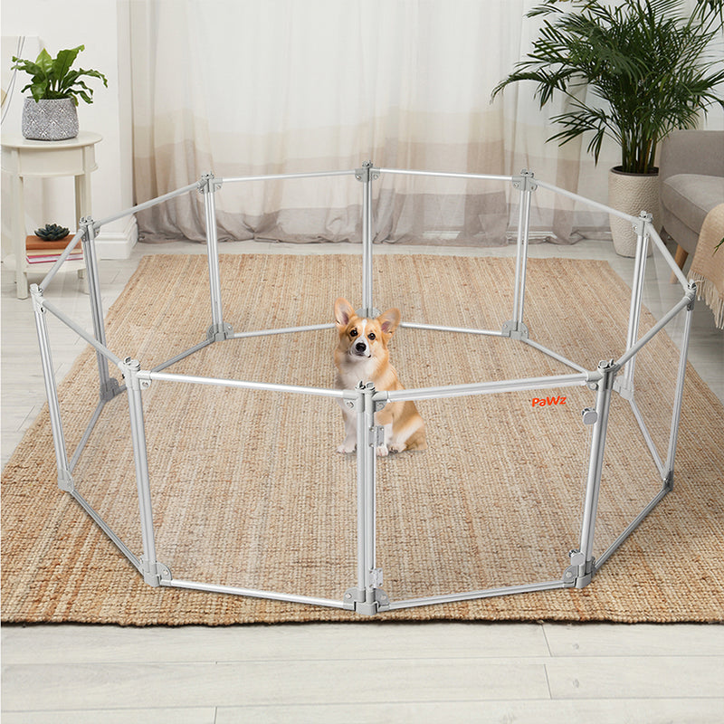 Pawz Pet Playpen Transparent Acrylic Clear Folding Dog Fence Kennel 10 Panel-1853958503782289415