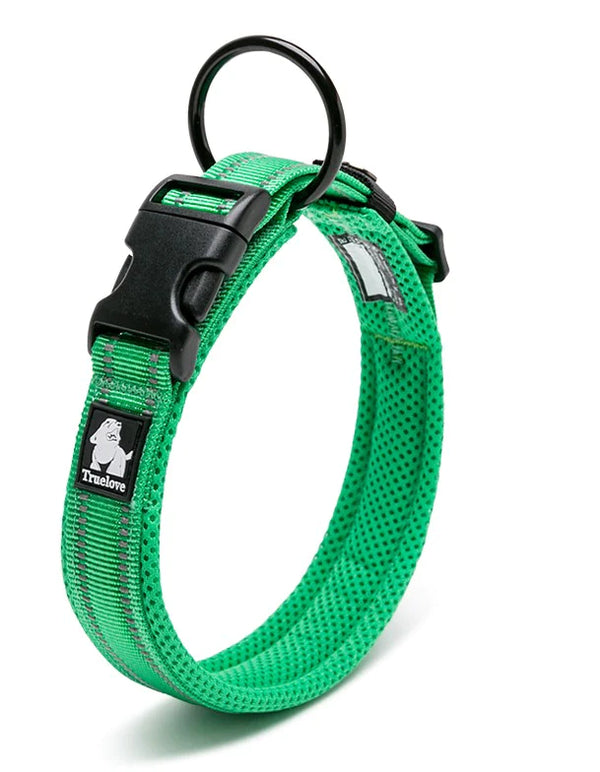 True Love Heavy Duty Reflective Dog Collar - Green, L