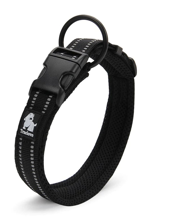 True Love Heavy Duty Reflective Dog Collar - Black, 2XS