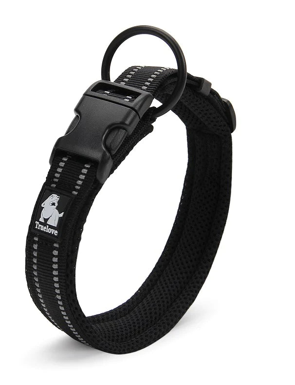 True Love Heavy Duty Reflective Dog Collar - Black, XS