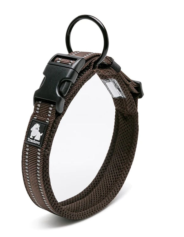 True Love Heavy Duty Reflective Dog Collar - Brown, XS