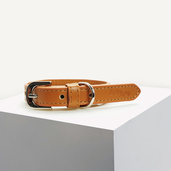 Dan & Sam Vegan Leather Dog Collar - Tan, S