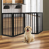 PaWz 4 Panels Wooden Pet Gate Dog Fence Black 600x 3MM-1831593093279911942