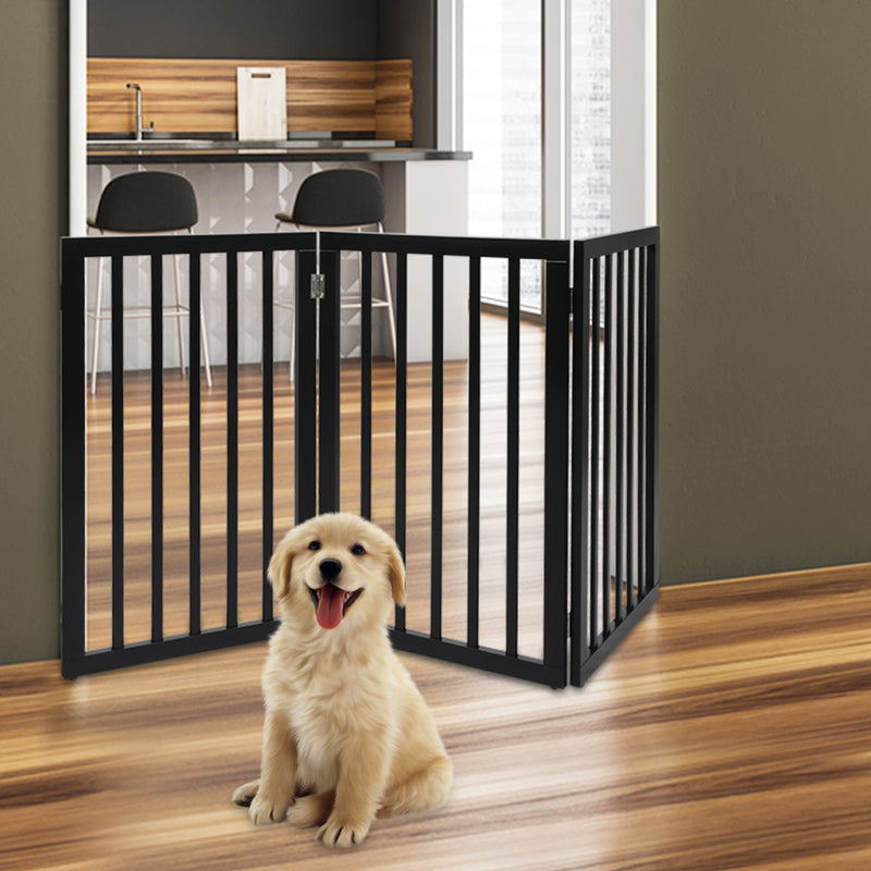 PaWz 3 Panels Wooden Pet Gate Dog Fence Black 2000x 3MM-1853958486493368326