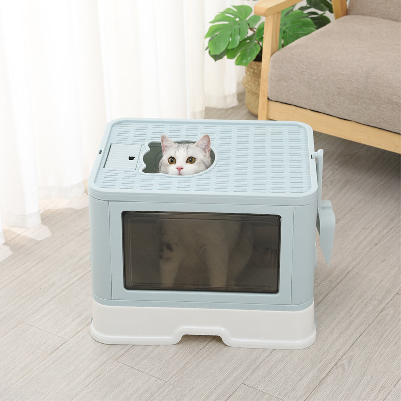 PaWz Foldable Cat Litter Box Tray Enclosed Blue-1853958492944207879