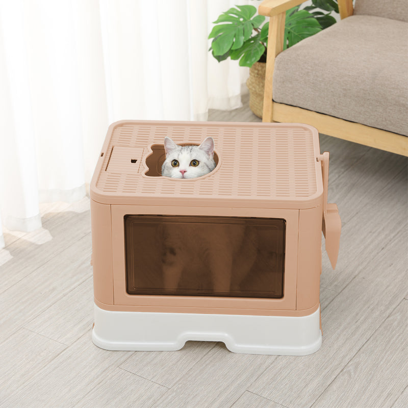 PaWz Foldable Cat Litter Box Tray Enclosed Pink-1853958493229420551