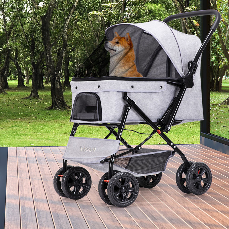 PaWz Pet Stroller Pram Dog Carrier Trailer Grey-1831593092998893575