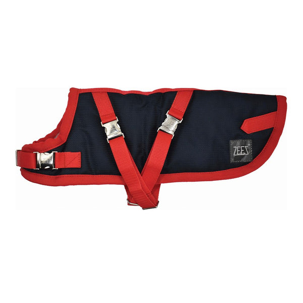 ZeeZ Waterproof Supreme Dachshund Coat - Navy Stone/Red, Multiple Sizes