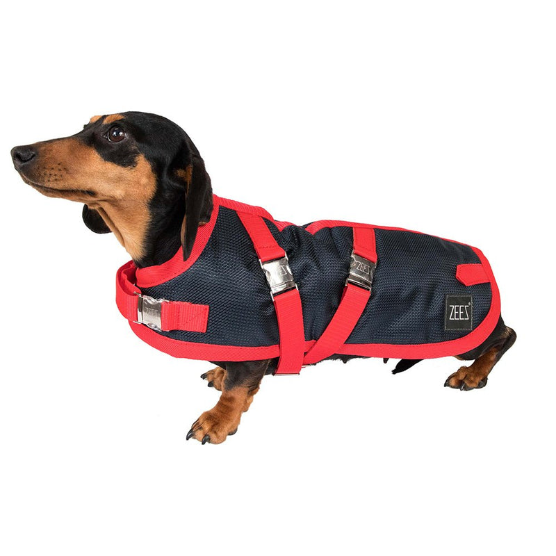 ZeeZ Waterproof Supreme Dachshund Coat - Navy Stone/Red, Multiple Sizes