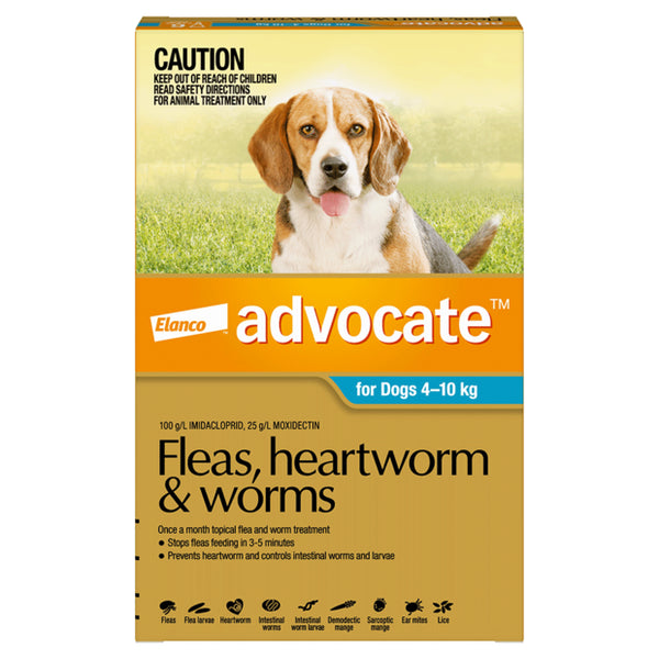 Advocate For Dogs Fleas, Heartworm & Worms - 4kg to 10kg (3 x 1.0ml Tubes)