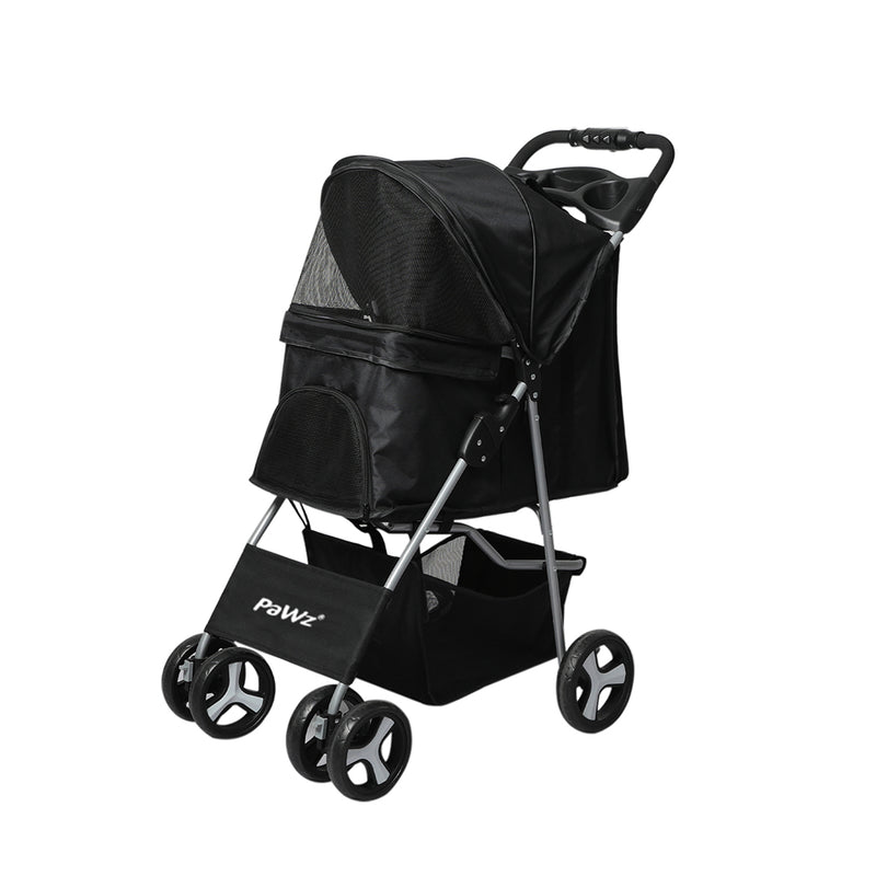 PaWz 4 Wheels Pet Stroller Dog Cat Cage Black-1853958518110031872