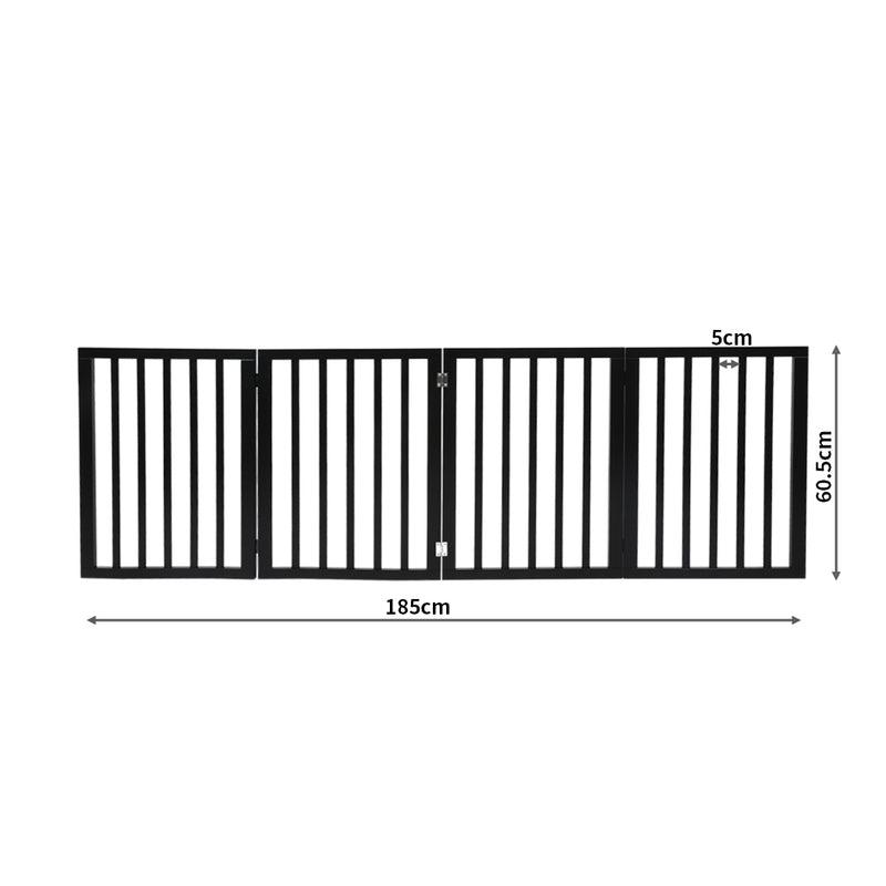 PaWz 4 Panels Wooden Pet Gate Dog Fence Black 600x 3MM-1831593093279911938