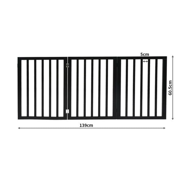 PaWz 3 Panels Wooden Pet Gate Dog Fence Black 2000x 3MM-1853958486493368322