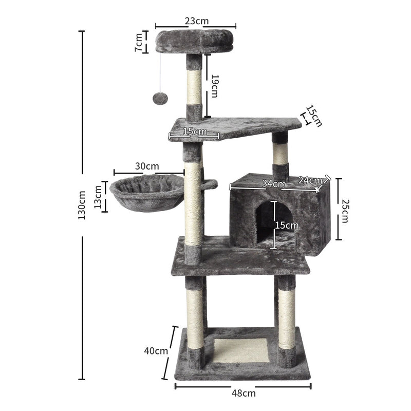 PaWz 130cm Cat Tree Toy Scratching Post Grey-1853958446068666370