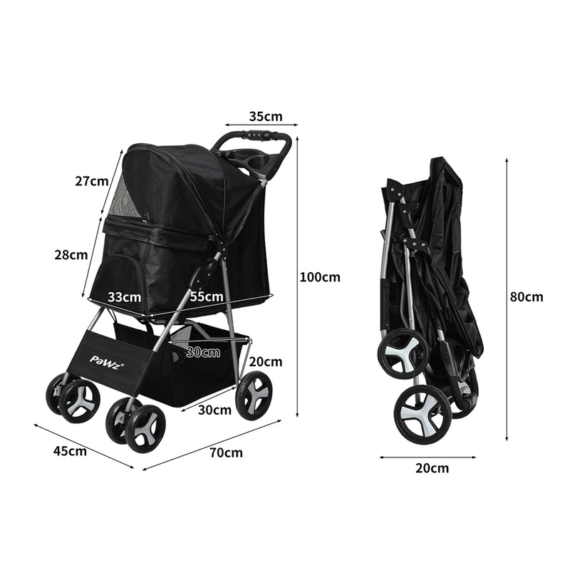 PaWz 4 Wheels Pet Stroller Dog Cat Cage Black-1853958518110031874