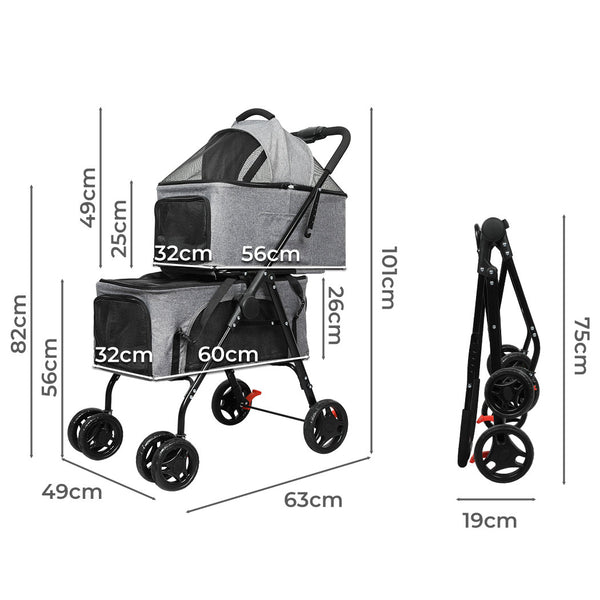 PaWz Two-tier Pet Stroller Double Dog-1853958518525267970