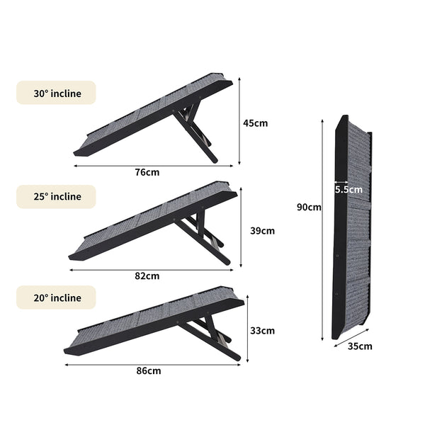 PaWz Adjustable Dog Ramp Height Stair Black-1831593090549420034