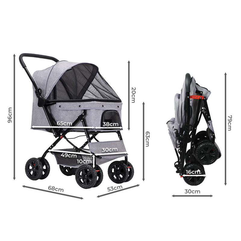 PaWz Pet Stroller Pram Dog Carrier Trailer Grey-1831593092998893570