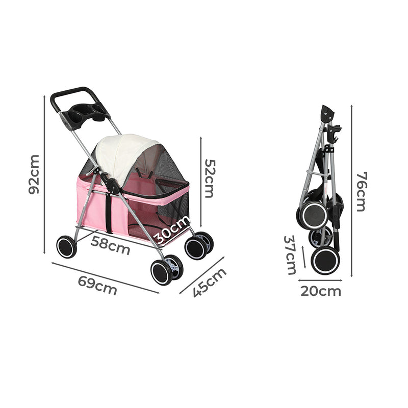 PaWz Pet Stroller Dog Cat Carrier Foldable Pink-1831592734469787650