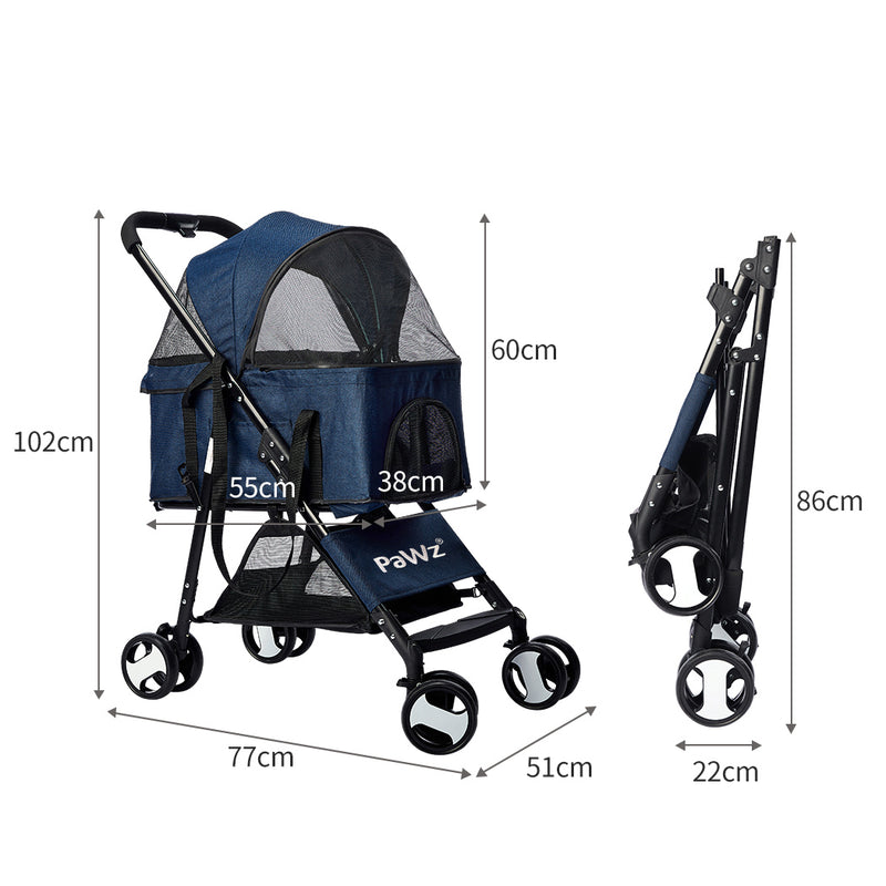 PaWz Large Pet Stroller Dog Cat Carrier Blue-1831592627137548290